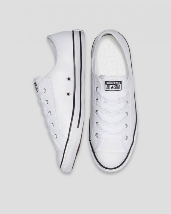 Womens Converse Chuck Taylor All Star Dainty Leather Low Top White - Click Image to Close