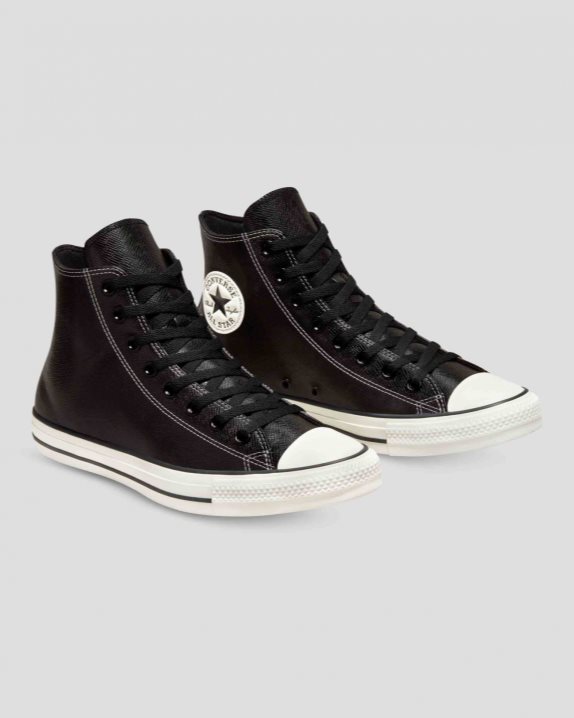 Unisex Converse Chuck Taylor All Star Embossed Leather High Top Black - Click Image to Close